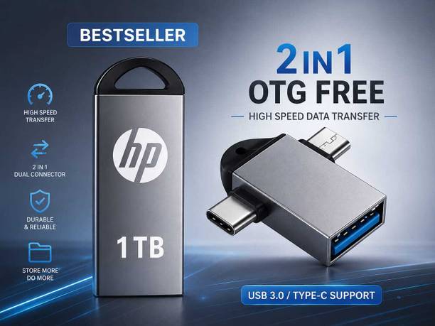 HP V223 1 TB Pen Drive Compatible with Audio Player, Desktop Computer, Gaming Console, Laptop, Mobile, Netbook, Tablet, Television USB 3.0 Metal Case