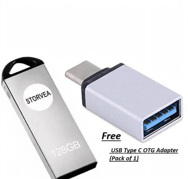 Storvea 128GB PENDRIVE OTG FREE 128 GB Pen Drive Compatible with Laptop, Mobile, Tablet, Audio Player, Desktop Computer, Gaming Console USB 3.0, USB 1.1, USB 2.0 Plastic Case