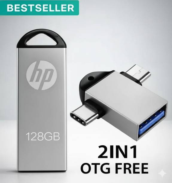 HP 128GB with 2in1 OTG Free Connecter 128 GB Pen Drive 128 GB Pen Drive Compatible with Audio Player, Desktop Computer, Gaming Console, Laptop, Mobile, Tablet, Television USB 2.0 Metal Case