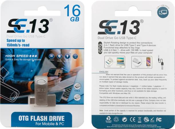 SE.13 16GB OTG PENDRIVE TYPE-C 16 GB OTG Drive Compatible with Mobile, Laptop USB 2.0 Metal Case