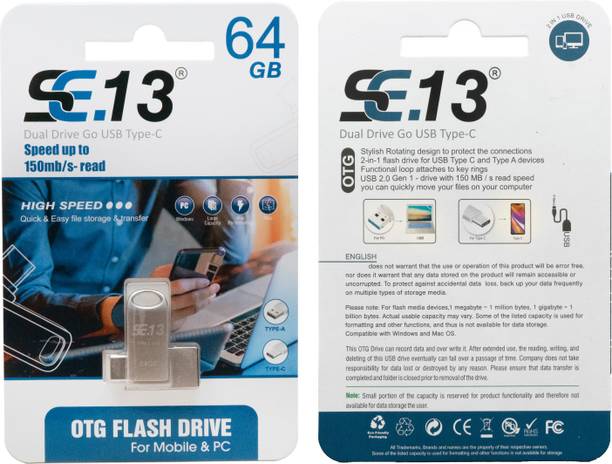 SE.13 64GB OTG PENDRIVE TYPE-C 64 OTG Drive Compatible with Mobile, Laptop USB 2.0 Metal Case