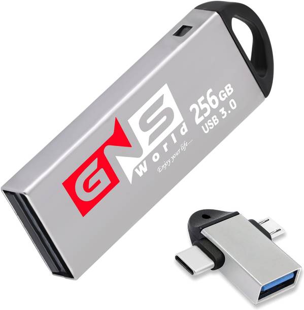GNS World GNS54 256GB with 2 in OTG 256 GB OTG Drive Compatible with Laptop, Tablet, Mobile, Television USB 3.0, USB 2.0 Metal Case