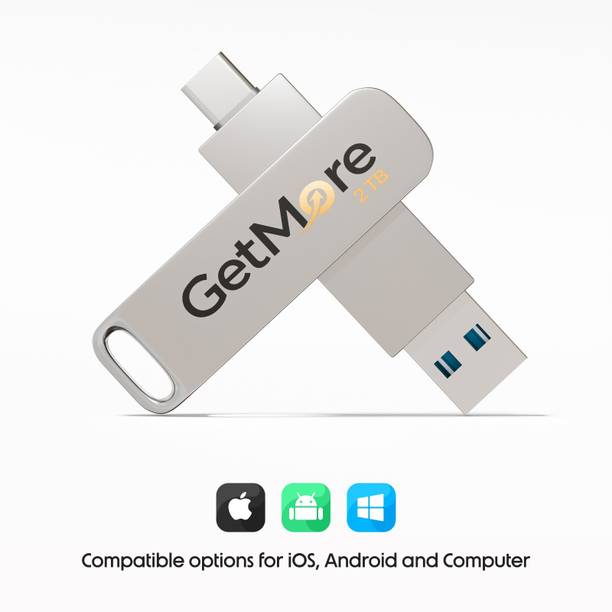 Getmor mobile storage type-C and usb type-A 2 TB OTG Drive Compatible with Desktop Computer, Laptop, Mobile, Television, Audio Player USB 3.0 Metal Case