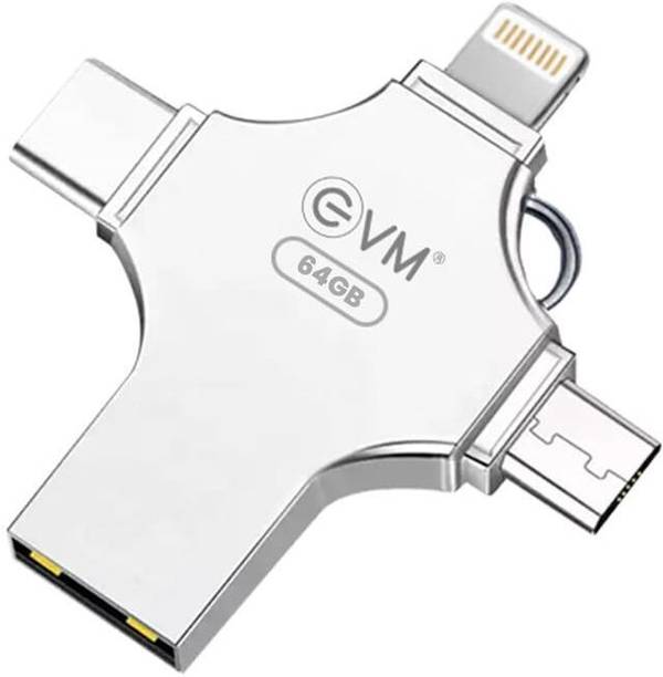 EVM EnStore 4 in 1 OTG FlashDrive/Type C/Lightning/USB 3.0 for PC/IOS/Android 64 GB Pen Drive Compatible with Desktop Computer, Laptop, Mobile USB 3.0 Metal Case