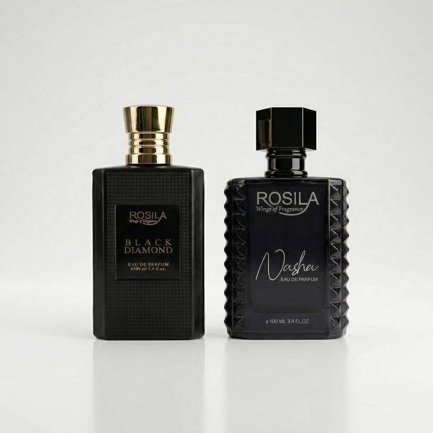 ROSILA Black Diamond & Nasha Black Long Lasting Perfume 100ml*2 - Amber & Smoke Notes Eau de Parfum  -  200 ml
