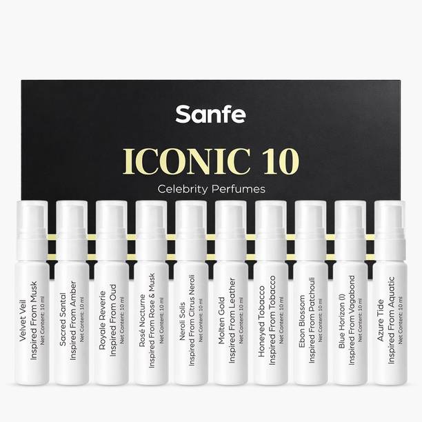 Sanfe Iconic 10 Celebrity Perfume Set I 10x10ml I Long Lasting Fragrance Set Eau de Parfum  -  10 ml