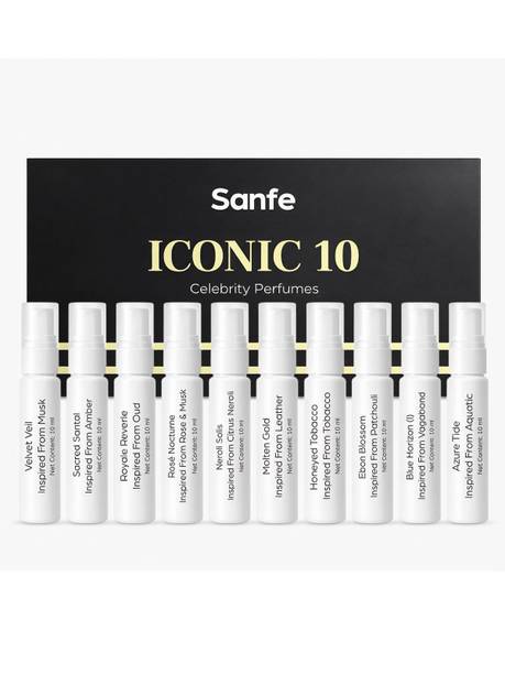 Sanfe Iconic 10 Celebrity Perfume Set I 10x10ml I Long Lasting Fragrance Set Eau de Parfum  -  10 ml