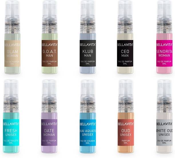BELLAVITA Unisex Fragrance Gift Set | 10x5ml | Pocket Friendly | Long Lasting Eau de Parfum - 50 ml