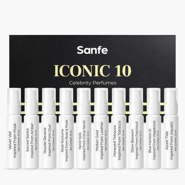 Sanfe Iconic 10 Celebrity Perfume Set I 10x10ml I Long Lasting Fragrance Kit Eau de Parfum  -  10 ml