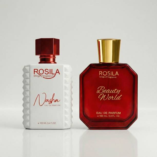 ROSILA Nasha Red & Beauty World Long Lasting Perfume 100ml*2-Cinnamon & Fruity Notes Eau de Parfum  -  200 ml