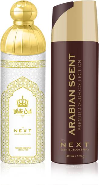 NEXT Premium White & Arabian Oud 200ml Each |Deodorant Collection|Long Lasting Perfume  -  400 ml