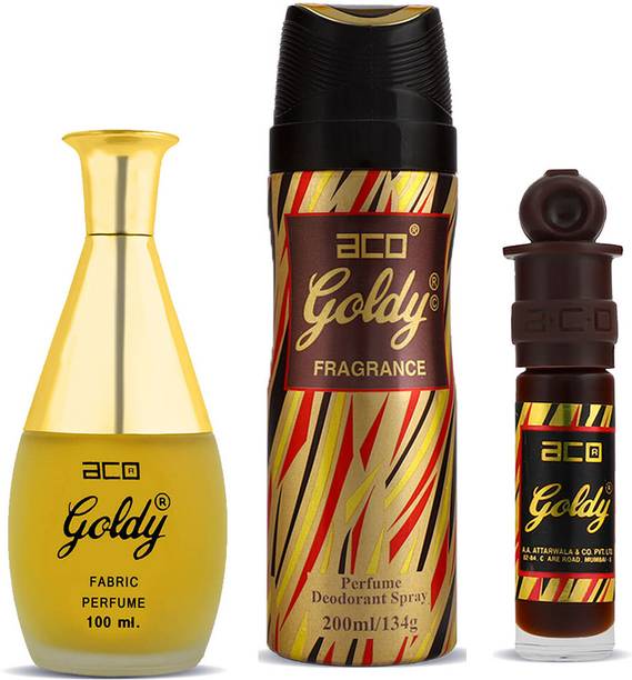 aco Goldy combo Set Of 3 with 200ml Deo 100ml Perfume & 8ml Attar For Men & Women Perfume  -  308 ml