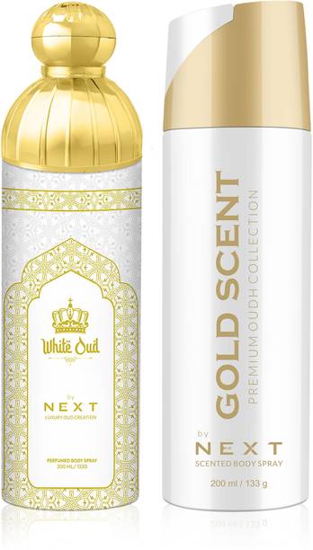 NEXT Premium WhiteOud+GoldScent200ml Each | Long Lasting Fragrance | Travel Friendly Perfume  -  400 ml