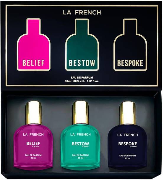 La French Perfume Gift Set for Men Belief | Bestow | Bespoke Long Lasting Scent 30ml X 3 Eau de Parfum  -  90 ml