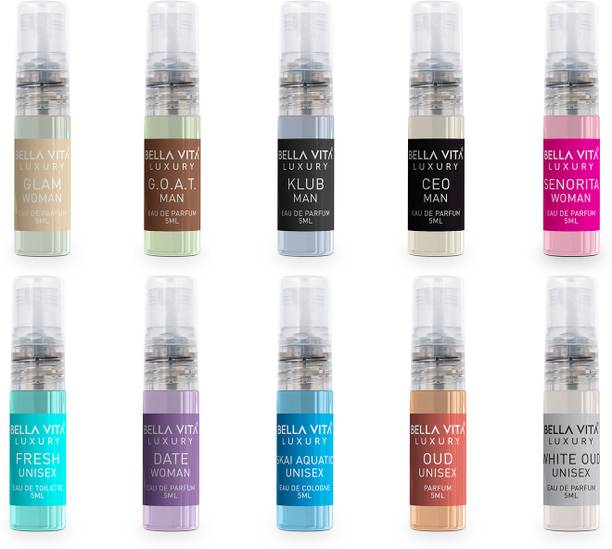 Bella vita organic Unisex Fragrance Gift Set | 10x5ml | Pocket Friendly | Long Lasting Fragrance Eau de Parfum  -  50 ml