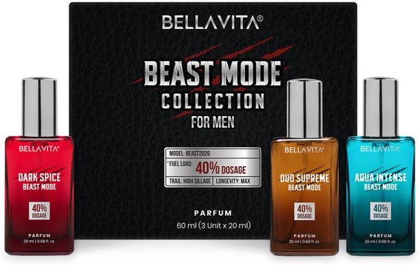 BELLAVITA Beast Mode Perfume Collection for Men (3x20ML) Long Lasting Fragrance|EDP Eau de Parfum  -  60 ml