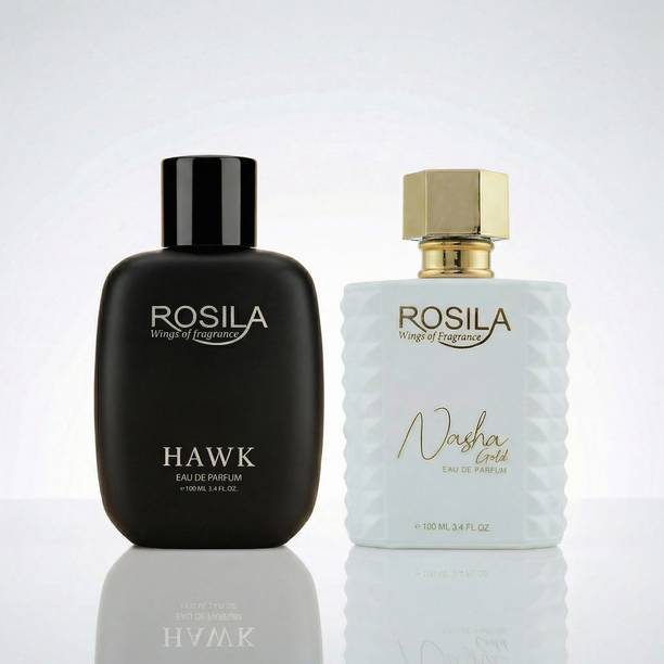 ROSILA Hawk & Nasha Gold Long Lasting Perfume 100ml*2- Aromatic Herbs & Vanilla Notes Eau de Parfum  -  200 ml