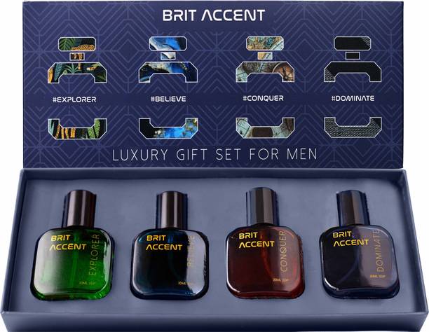 BRIT ACCENT Men's Luxury Parfum Gift Set|4 x 20ml EDP|Believe, Conquer, Dominate, Explorer| Eau de Parfum  -  80 ml