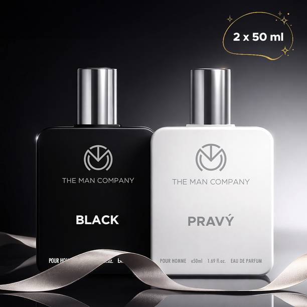 THE MAN COMPANY Black with Pravy Perfume Combo 2 x 50ml | Long-Lasting Fragrance for Men | Men's Perfume  -  100 ml