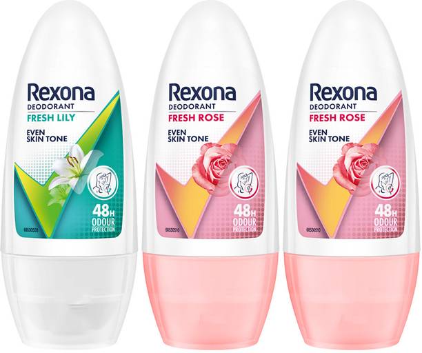 REXONA Fresh Lily & Whitening Fresh Rose (pack of 3) Underarm Roll On Deodorant Eau de Parfum  -  150 ml