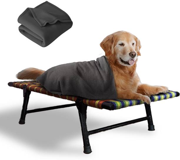PETSAPIENS Folding Elevated Dog Bed with Blanket 42x24x8Inch| Waterproof|Washable|Anti-Skid L Pet Bed