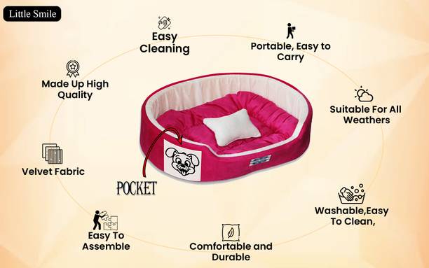 Little Smile Puppy Pocket Printed Soft Ethinic Designer Reversible Pet Bed for Dogs and Cats XL Pet Bed
