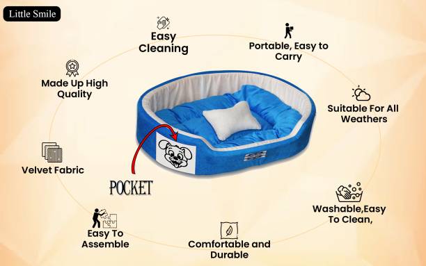 Little Smile Puppy Pocket Printed Soft Ethinic Designer Reversible Pet Bed for Dogs and Cats S Pet Bed