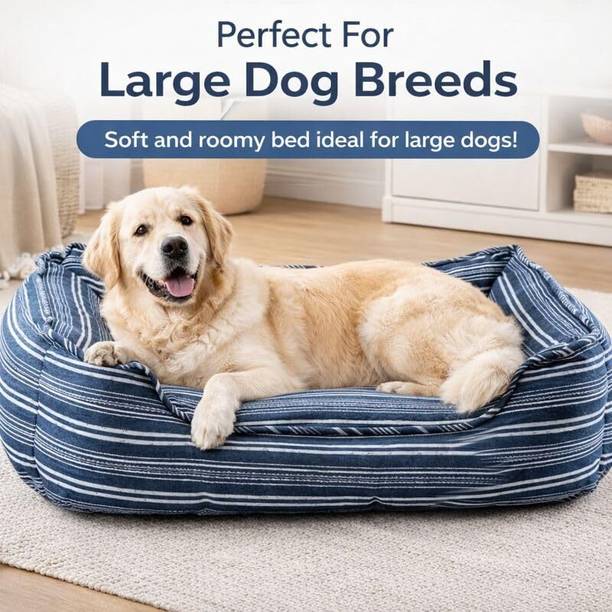 PAWPOURRI Ultra Soft Blue Bolster Pet Bed for Medium Dogs and Cats Cuddler Bed PolyFibre M Pet Bed