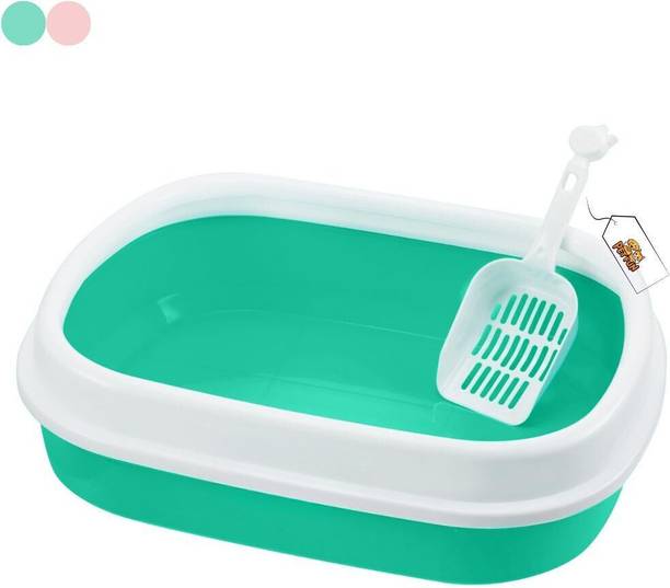 Petfun Cat Litter Box with Scooper Tray - Semi Closed Style with Rim for Easy Cleanup Plastic Pet Bowl