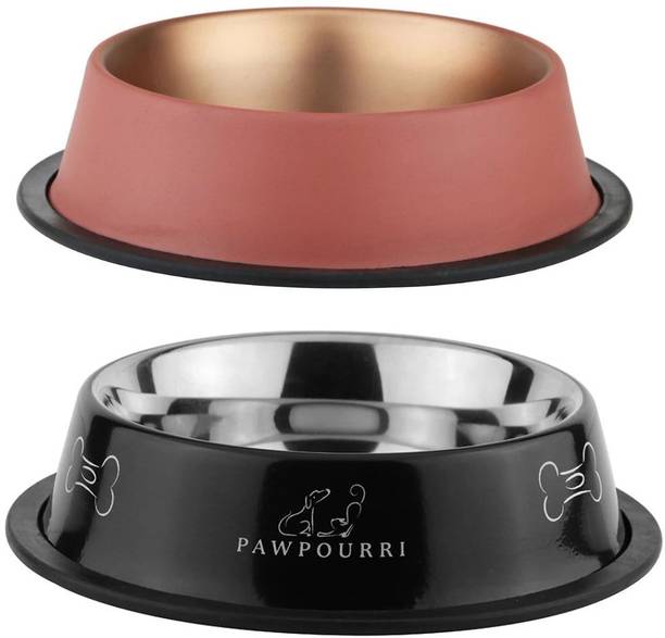 PAWPOURRI Combo of Anti-Skid Feeding Bowls for Dogs, cats & Puppy Pet Bowl pack 2 Stainless Steel Pet Bowl