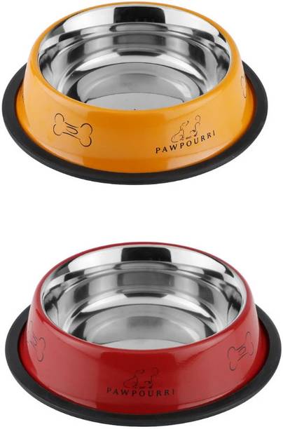 PAWPOURRI Combo of Premium Anti-Skid Feeding Bowls for Dogs, cats & Puppy Pet Bowl pack 2 Stainless Steel Pet Bowl