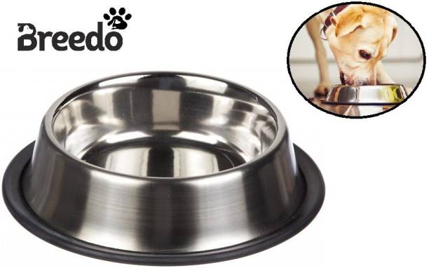 Breedo Dog Bowl Super Premium Anti Skid Scratch Proof Dog Bowl Round (750 ml) Steel Pet Bowl