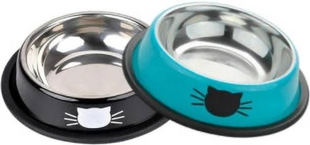 PAWPOURRI Anti Skid ,Non-Slip Cat Feeding Bowl for Kitten ,Cat and pets Stainless Steel Pet Bowl & Bottle