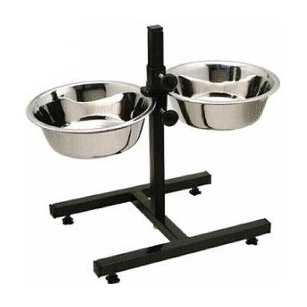 Naaz Pet Supplies Adjustable Stainless Steel Double Diner Stand Bowls Food Feedi