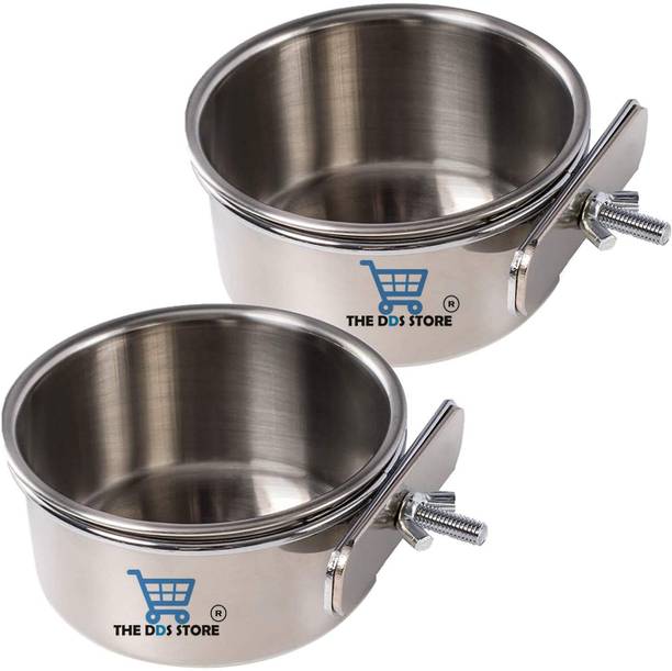 THE DDS STORE Stainless Steel Hanging Bowl Bird Food Feeding Dish Water Feeder 500.ML 2.Pcs Stainless Steel Pet Bowl