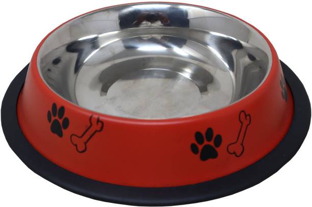 Plushmate Anti Skid Printed Stainless Steel Feeding Water Bowls for Dogs, Cats Steel Pet Bowl