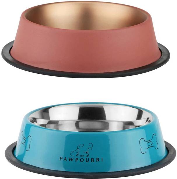 PAWPOURRI Combo of Premium Anti-Skid Feeding Bowls for Dogs, cats & Puppy Pet Bowl pack 2 Stainless Steel Pet Bowl