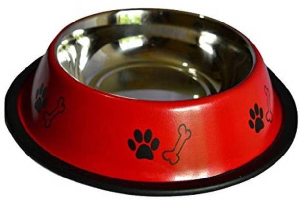 S.Blaze Bowl Medium Size with Rubber Base for Food and Water for Pets, Dogs, Puppy, Cat ROUND Steel Pet Bowl