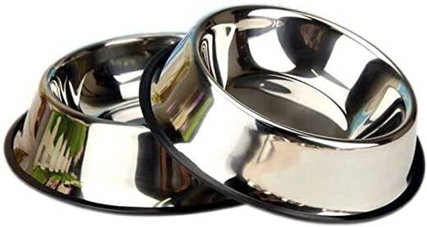 Furever Friends Stainless Steel Removable Rubber Ring,(Pack of 2) Silver Pet Bowl
