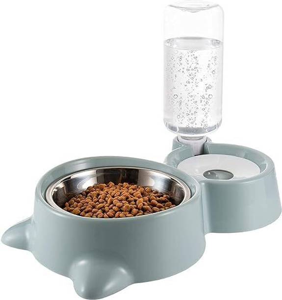 Conziv Double Dog Bowls Automatic Water Dispenser Bottle Water Plastic Pet Bowl & Bottle