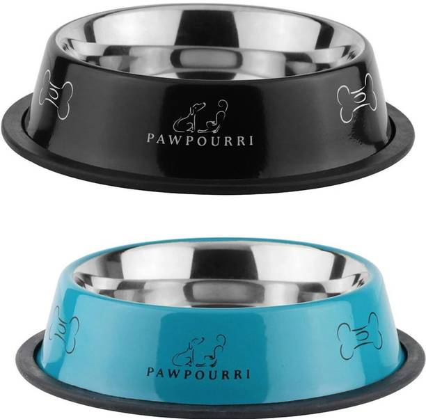 PAWPOURRI Combo of Premium Anti-Skid Feeding Bowls for Dogs, cats & Puppy Pet Bowl pack 2 Stainless Steel Pet Bowl