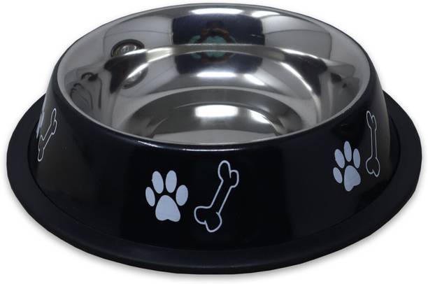 Plushmate Anti Skid Printed Stainless Steel Feeding Water Bowls for Dogs, Cats Steel Pet Bowl