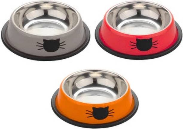 PAWPOURRI Anti Skid ,Non-Slip Cat Feeding Bowl for Kitten ,Cat and pets Stainless Steel Pet Bowl & Bottle