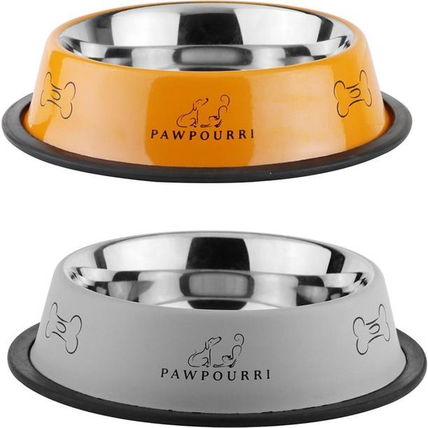 PAWPOURRI Combo of Premium Anti-Skid Feeding Bowls for Dogs, cats & Puppy Pet Bowl pack 2 Stainless Steel Pet Bowl