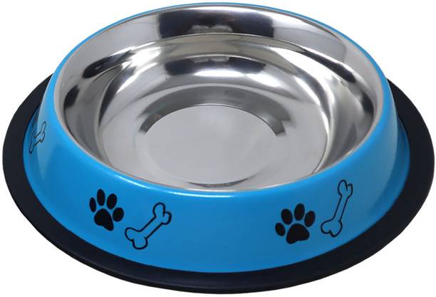 Plushmate Anti Skid Printed Stainless Steel Feeding Water Bowls for Dogs, Cats Steel Pet Bowl