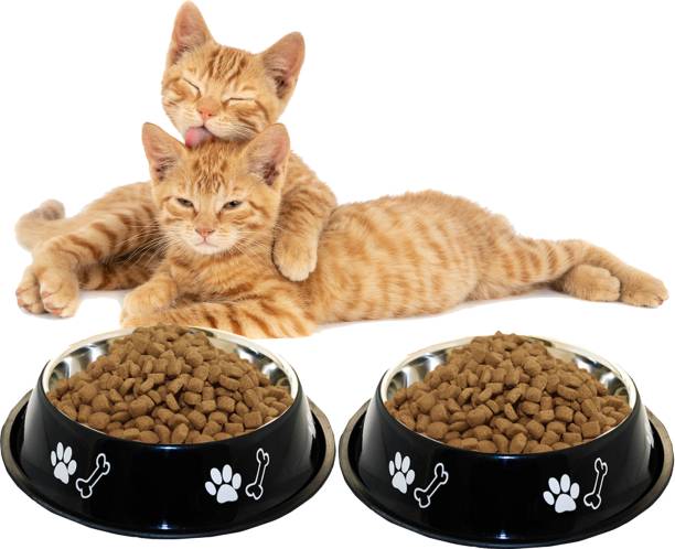 Movson Set of 2 Cat Stainless Steel Printed Water/Food Bowl Stainless Steel Pet Bowl