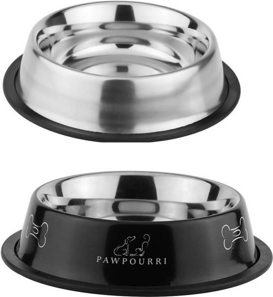 PAWPOURRI Combo of Premium Anti-Skid Feeding Bowls for Dogs, cats & Puppy Pet Bowl pack 2 Stainless Steel Pet Bowl