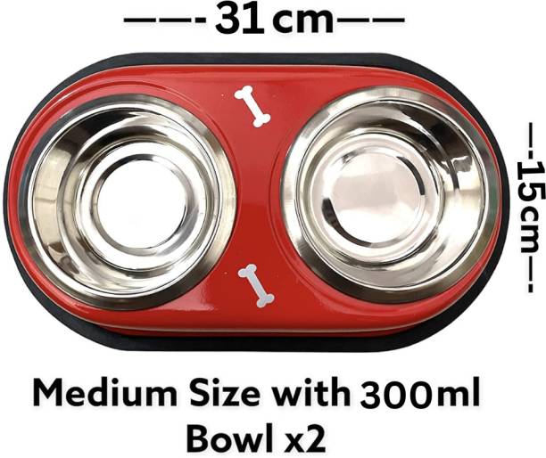 BOFOS Double Diner Dog and Cat Food Bowls for Eating Food or Drinking Water 300ml X 2 Stainless Steel Pet Bowl