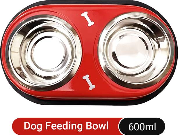BOFOS Double Diner Dog and Cat Food Bowls for Eating Food or Drinking Water 300ml X 2 Stainless Steel Pet Bowl