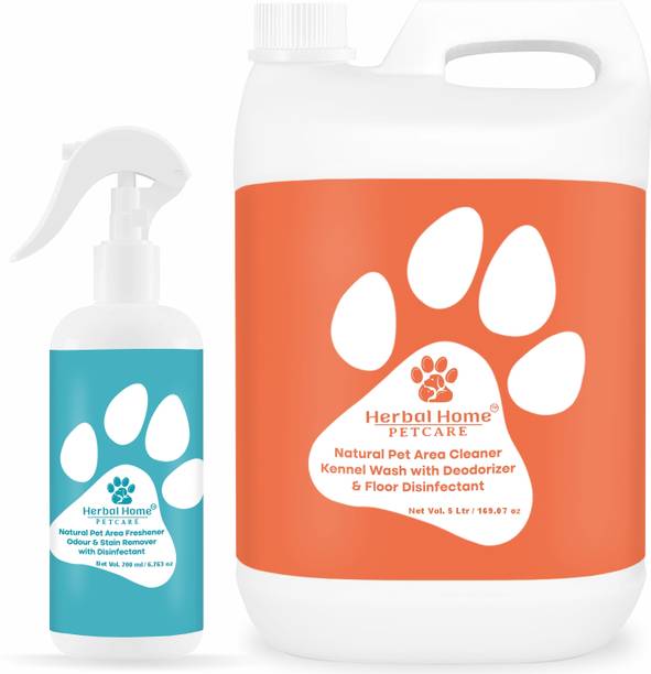 Herbal Home Pet Area Freshener(200ml) & Pet Area Cleaner(5L) - Odour & Urine Smell Remover Pet Cage Cleaner